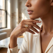Load image into Gallery viewer, 10k Two-Tone Yellow Gold and White Gold 15mm Personalized A-Z Initial Cursive Letter Ring, Sizes 3 - 10

