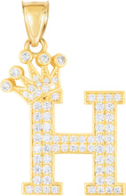 Load image into Gallery viewer, 10k Yellow Gold 0.8&quot; Pave CZ Personalized Crown Alphabet Letter A - Z Initial Charm Pendant with optional Chain Necklace
