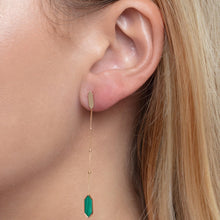 Load image into Gallery viewer, 14k Yellow Gold 57mm Mother of Pearl, Onyx or Malachite Hexagon Drop Gemstone Earrings
