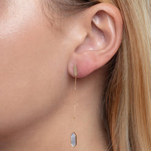 Load image into Gallery viewer, 14k Yellow Gold 57mm Mother of Pearl, Onyx or Malachite Hexagon Drop Gemstone Earrings
