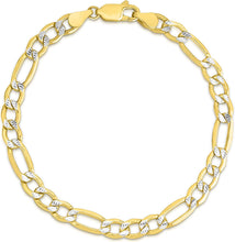 Load image into Gallery viewer, 10k Two-Tone Gold 5.5mm Lite Pave Diamond Cut Figaro Chain Link Bracelet or Anklet, 7", 8" or 10 Inch
