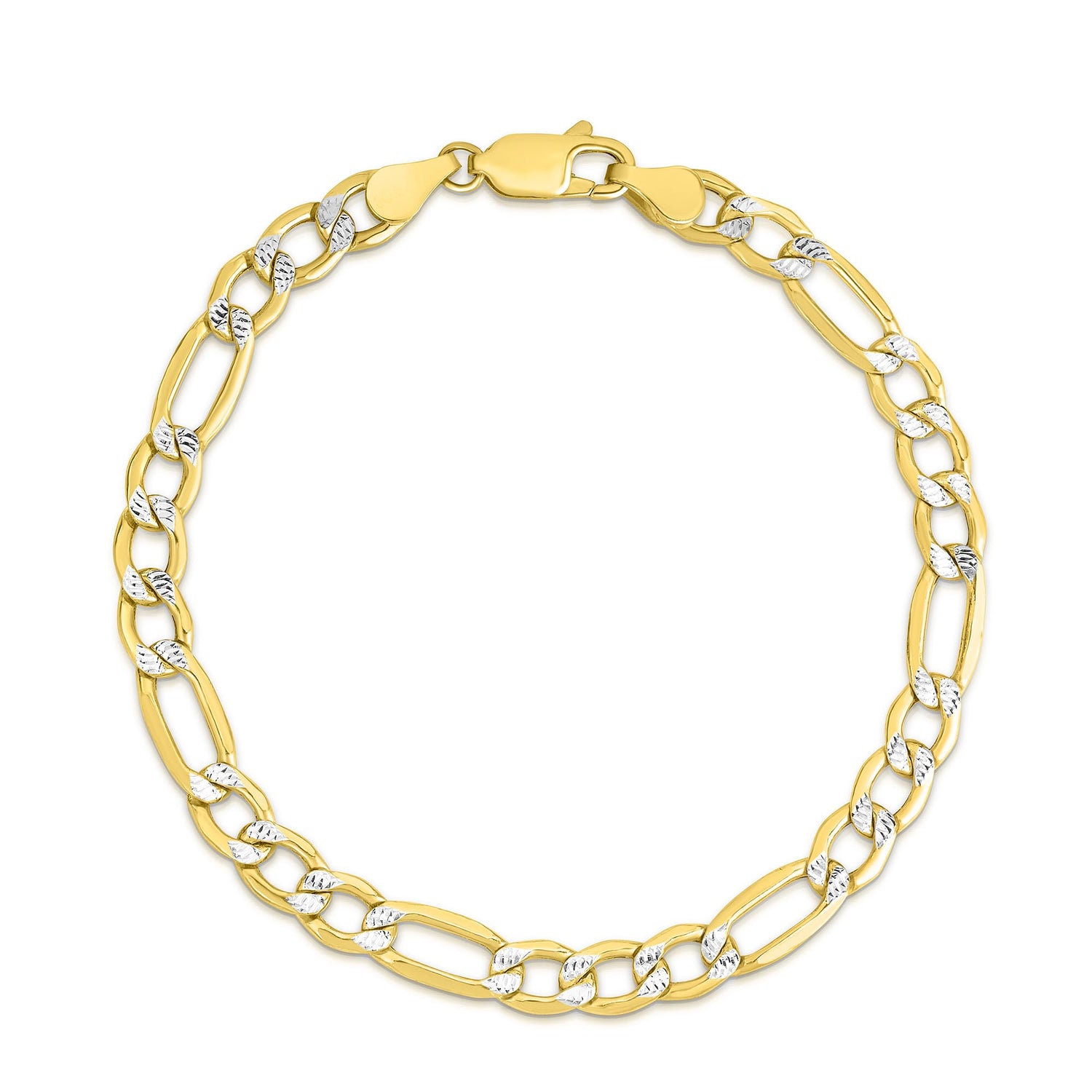 10k Yellow Gold and White Gold 4.5mm Solid Two-Tone Figaro Chain Bracelet or Anklet