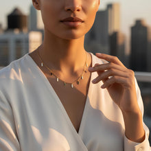 Load image into Gallery viewer, 14k Yellow Gold Cable Chain Gemstone Inlay Station Necklace, 18 Inch with 2" Extender

