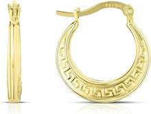 Load image into Gallery viewer, 10k Yellow Gold 18.6mm Greek Key Design Hoop Earrings
