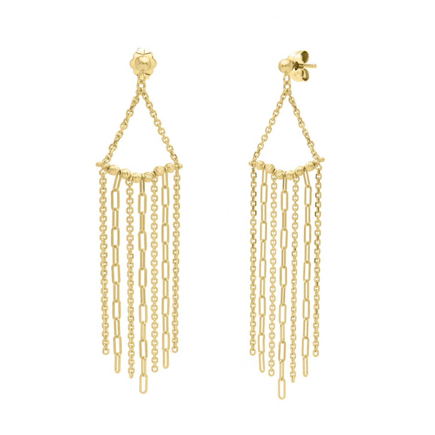 14k Yellow Gold 68mm Triangle Fringe Earrings
