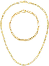 Load image into Gallery viewer, 14k Yellow Gold 4.2mm Hollow Paperclip Link Chain Necklace and Bracelet Set
