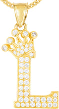 Load image into Gallery viewer, 10k Yellow Gold 0.8&quot; Pave CZ Personalized Crown Alphabet Letter A - Z Initial Charm Pendant with optional Chain Necklace
