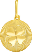 Load image into Gallery viewer, Italian 14k Yellow Gold 15mm Radiant Clover Medallion Charm Pendant with Optional Necklace, 16-17-18 Inch
