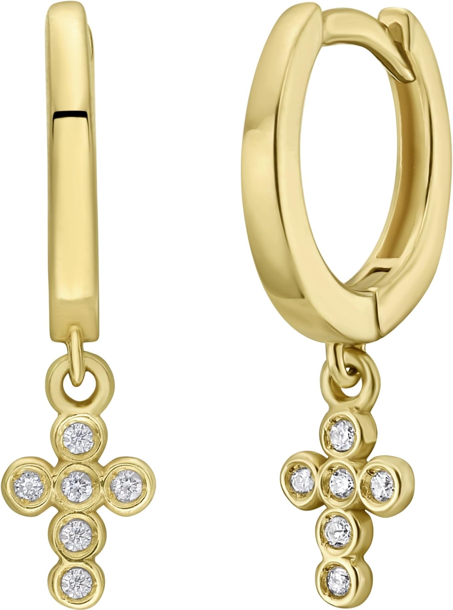 14k Yellow Gold 28mm Petite Diamond Cross Gemstone Earrings