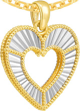 Load image into Gallery viewer, Italian 14k Two-Tone Gold 17.5mm Reversible Radiant Open Heart Charm Pendant with Optional Necklace,  16-18 Inch
