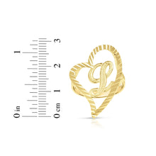 Load image into Gallery viewer, 10k Yellow Gold Small Medium Large or Extra Large A-Z Cursive initial Letter Heart Ring

