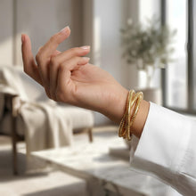 Load image into Gallery viewer, 14k Yellow Gold Triple Stretch Ribbed Tubogas Bangle Slip-on Bracelet, 7 Inch
