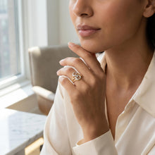 Load image into Gallery viewer, 10k Two-Tone Yellow Gold and White Gold 15mm Personalized A-Z Initial Cursive Letter Ring, Sizes 3 - 10
