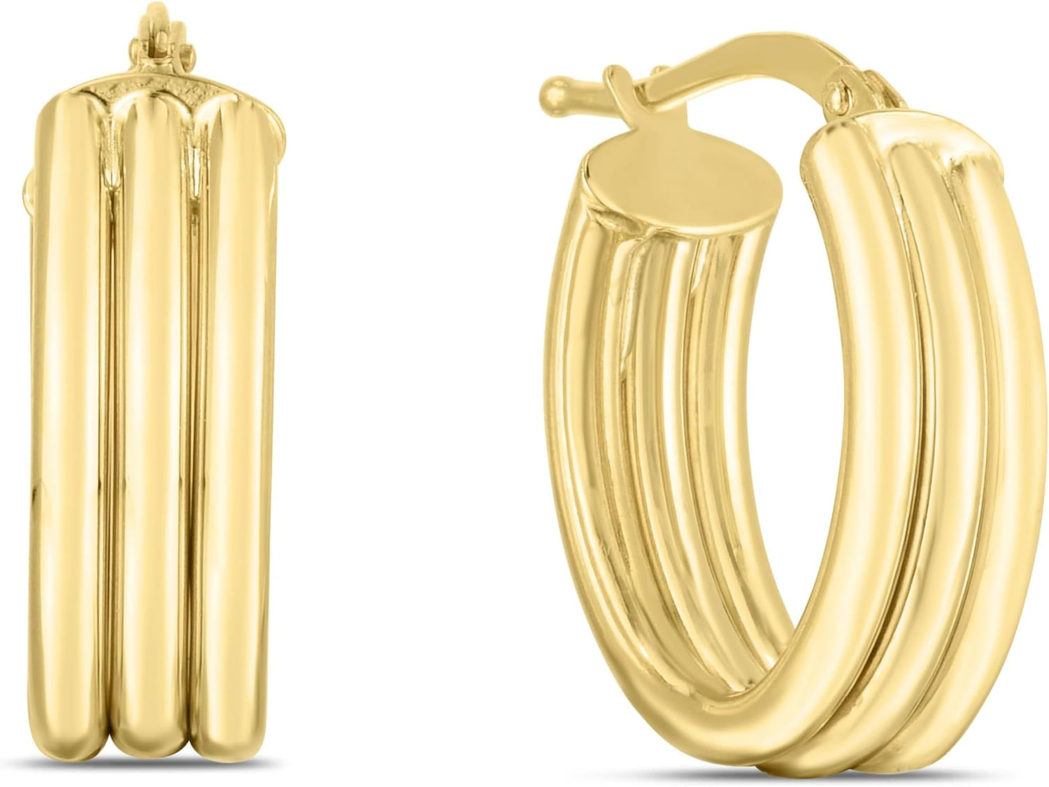 14k Yellow Gold 17mm Triple Row Oval Hoop Earrings