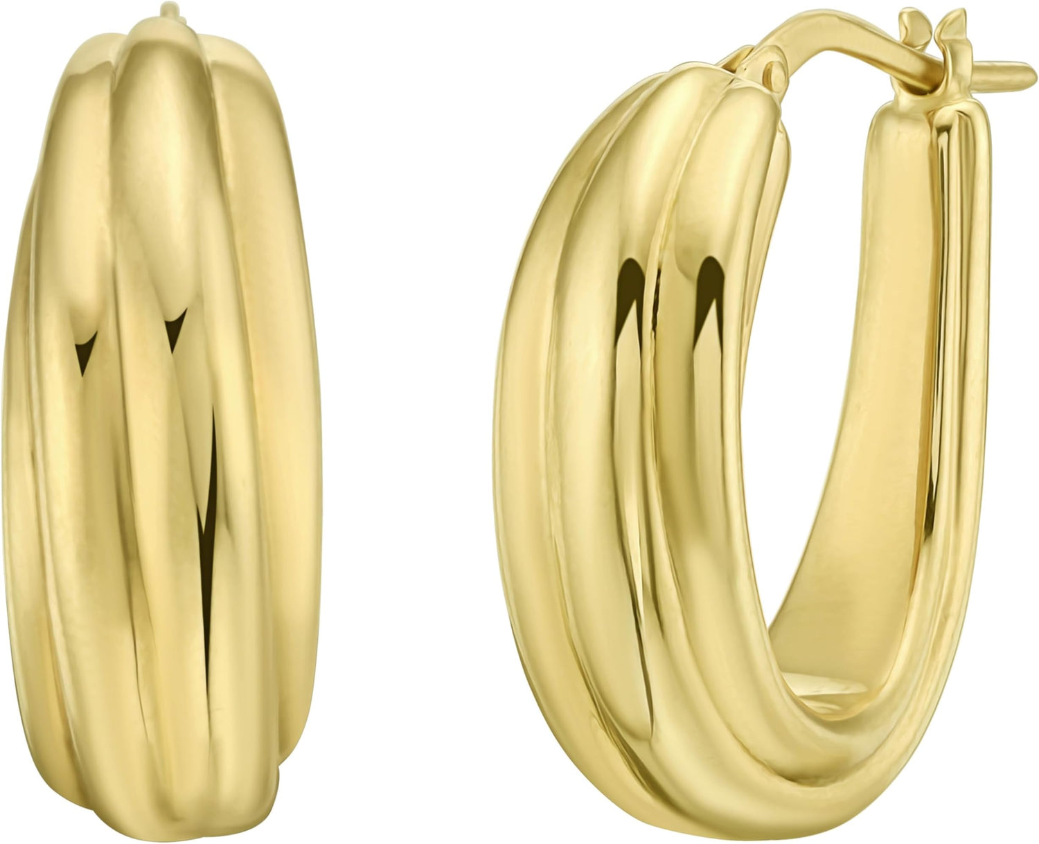 14k Yellow Gold 22.3mm x 3.8mm-8.2mm Ribbed Hoop Earrings