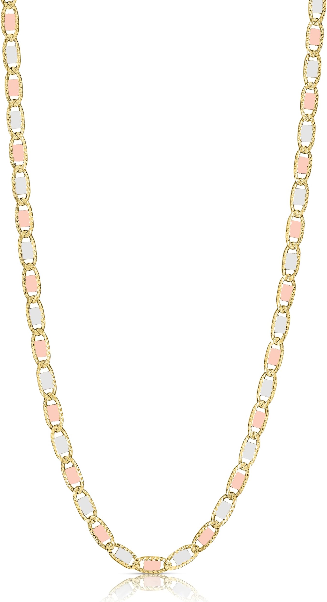 14k Tri-Color Gold 4.1mm Solid Valentino Link Chain Necklace