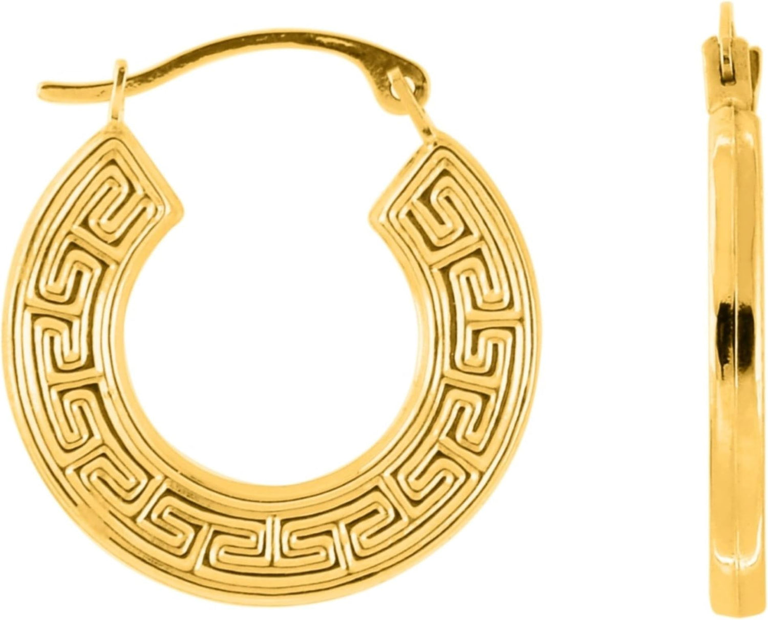 10k Yellow Gold 17mm Greek Key Hoop Earrings