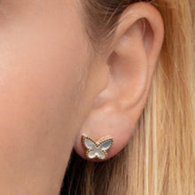 Load image into Gallery viewer, 14k Yellow Gold 8mm Turquoise, Malachite or Mother of Pearl Butterfly Studs Gemstone Earrings
