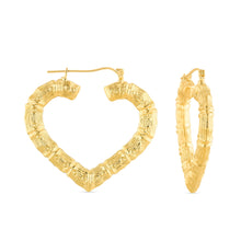 Load image into Gallery viewer, 10k Yellow Gold Bamboo Heart Hoop Earrings
