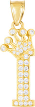 Load image into Gallery viewer, 10k Yellow Gold 0.8&quot; Pave CZ Personalized Crown Alphabet Letter A - Z Initial Charm Pendant with optional Chain Necklace
