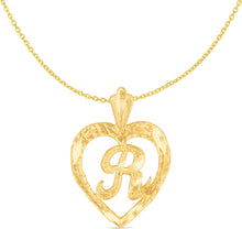 Load image into Gallery viewer, 10k Yellow Gold 24mm Personalized Alphabet Letter A - Z Initial Heart Pendant with optional Extendable Cable Chain Necklace
