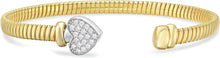 Load image into Gallery viewer, Italian .21cttw Diamond 14k Two-Tone Gold Heart Charm Tubogas Cuff Bracelet
