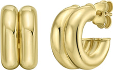 Load image into Gallery viewer, 14k Yellow Gold 15mm x 8.2mm Puffed Double Row C-Hoop Earrings
