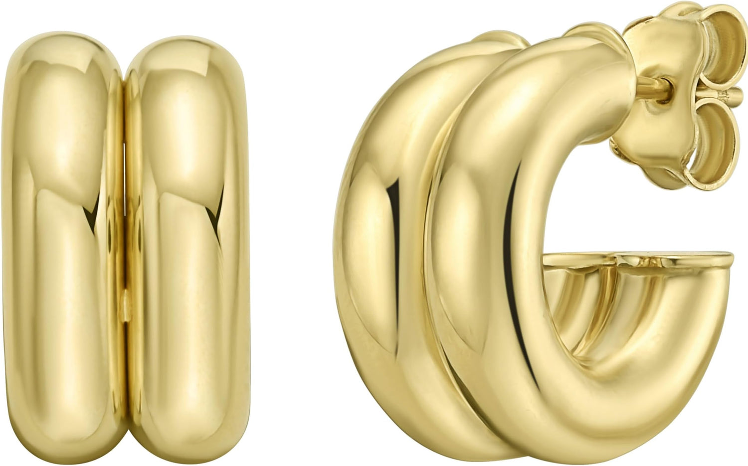 14k Yellow Gold 15mm x 8.2mm Puffed Double Row C-Hoop Earrings