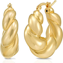 Load image into Gallery viewer, 925 Sterling Silver or 14k Gold over Silver 25.3mm Puffy Graduated Twisted Hoop Earrings
