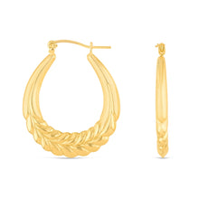 Load image into Gallery viewer, 10k Yellow Gold Polished Wheat Leaf Hoop Earrings
