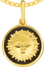 Load image into Gallery viewer, Italian 14k Yellow Gold 15mm Reversible Sun &amp; Moon Medallion Charm Pendant with Optional Necklace, 16-20 Inch
