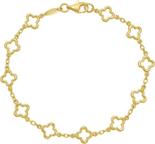 Load image into Gallery viewer, 14k Yellow Gold 7mm Clover Outline Link Charm Bracelet, 7 Inch
