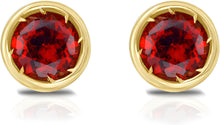 Load image into Gallery viewer, 14k Yellow Gold 5mm Round Birthstone Stud Earrings (Garnet, Amethyst, Aquamarine, White Topaz, Emerald, Moonstone, Ruby, Peridot, Blue Sapphire, Pink Sapphire, Citrine, Sky Blue Topaz)
