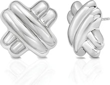 Load image into Gallery viewer, 925 Sterling Silver or 14k Gold over Silver 22.8mm Puffy Double X Stud Earrings
