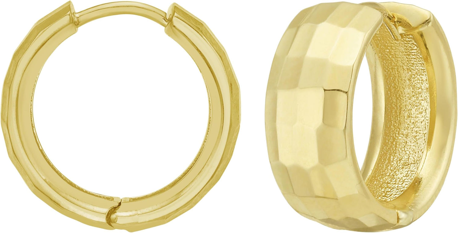14k Yellow Gold 13.8mm x 6.2mm Thick Checkerboard Patterned Huggie Hoop Earrings