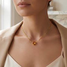 Load image into Gallery viewer, Floreo 14k Yellow Gold Paperclip Chain Heart Gemstone Necklace 18 Inch
