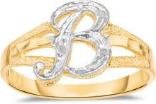 Load image into Gallery viewer, 10k Two-Tone Yellow Gold and White Gold 8.5mm Personalized A-Z Initial Cursive Letter Ring, Sizes 3 - 10
