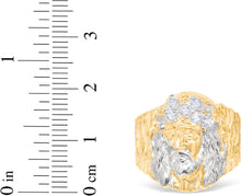 Load image into Gallery viewer, 10k Yellow Gold 19.5mm Jesus Face Two-Tone CZ Openwork Men&#39;s Ring, Sizes 5-13
