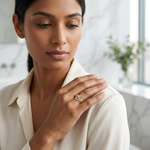 Load image into Gallery viewer, 10k Two-Tone Yellow Gold and White Gold 8.5mm Personalized A-Z Initial Cursive Letter Ring, Sizes 3 - 10
