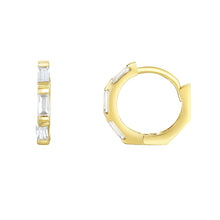 Load image into Gallery viewer, 14k Yellow Gold 11mm CZ Baguette Hoop Huggie Earrings
