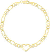 Load image into Gallery viewer, 14k Yellow Gold 17.4mm Open Heart Charm 4.5mm Lite Figaro Link Bracelet, 7 Inch
