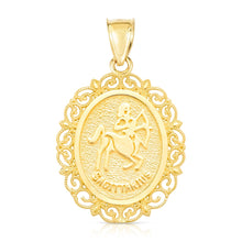 Load image into Gallery viewer, 10k Yellow Gold Round Horoscope Zodiac Sign Pendant with Optional Cable Chain Necklace
