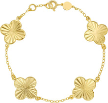 Load image into Gallery viewer, 14k Yellow Gold 14.5mm Radiating Clover Charm Cable Link Bracelet, Adjustable 6.5" - 7.25 Inch
