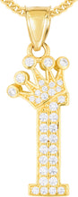 Load image into Gallery viewer, 10k Yellow Gold 0.8&quot; Pave CZ Personalized Crown Alphabet Letter A - Z Initial Charm Pendant with optional Chain Necklace
