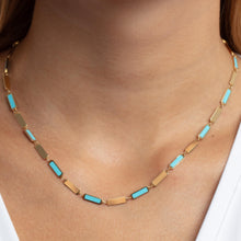 Load image into Gallery viewer, 14k Yellow Gold Turquoise Gemstone Rectangle Links Chain Necklace, 18 Inch with 2” Extender
