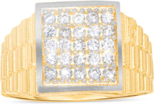 Load image into Gallery viewer, 10k Yellow Gold 12mm Two-Tone Railroad Pave CZ Cluster Square Ring, Sizes 5-11
