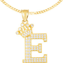Load image into Gallery viewer, 10k Yellow Gold 0.8&quot; Pave CZ Personalized Crown Alphabet Letter A - Z Initial Charm Pendant with optional Chain Necklace
