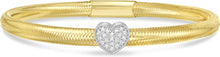 Load image into Gallery viewer, Italian .10cttw Diamond 14k Two-Tone Gold Heart Charm Stretch Mesh Slip-On Bracelet
