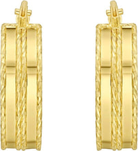 Load image into Gallery viewer, 14k Yellow Gold 18mm Double Diamond Cut Edge &amp; Polished Hoop Earrings
