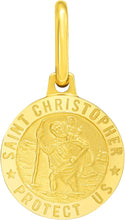 Load image into Gallery viewer, Italian 14k Yellow Gold 12mm Saint St. Christopher San Cristóbal Protect Us Medallion Religious Charm Pendant with Optional Necklace,  16-17-18 Inch
